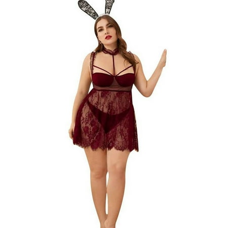 

Nananla Women s Underwear Solid Color Lace Bobydoll Sleepwear Sexy Lingerie Plus Size