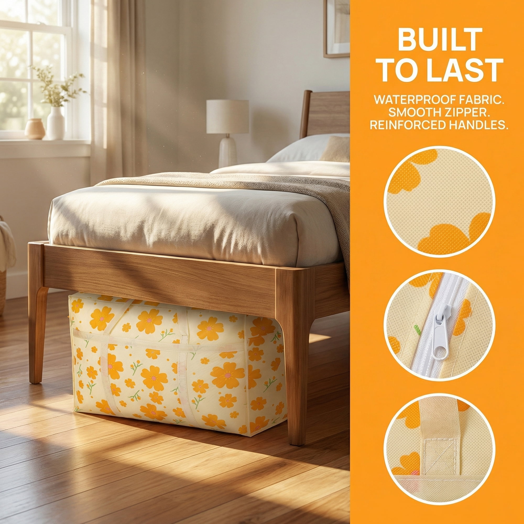 Unique Bargains Foldable Storage Bags for Organizing Livingroom Orange 18.5"x9.8"x11.8"