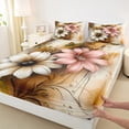 thumbnail image 3 of Manfei Retro Pink Flower Queen Sheet Sets 4 Pieces for Girls, Watercolor Floral, Gold Gray Ombre Queen Fitted Sheet, Ultra Soft Home Decor, 3 of 7