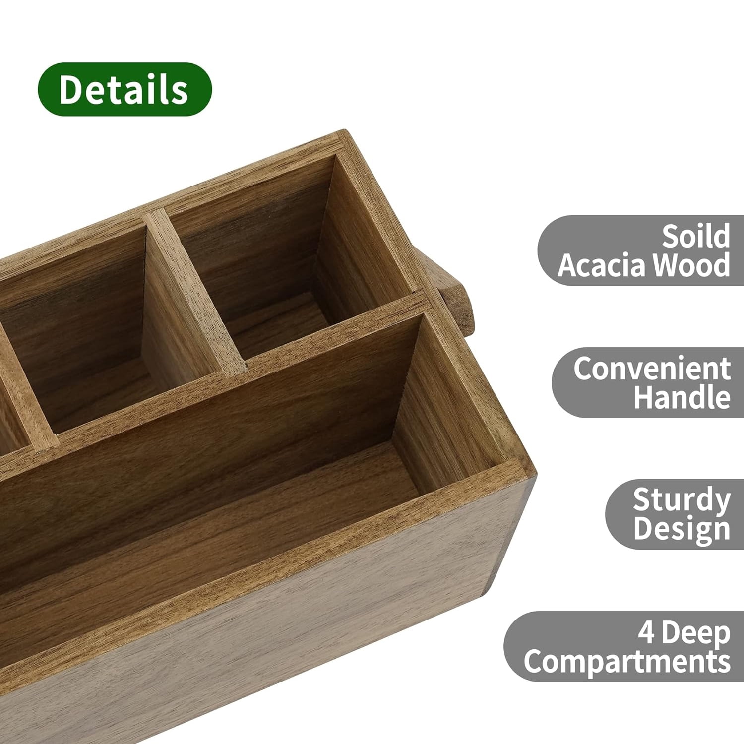 Utoplike Acacia Wooden Silverware Caddy with Handle, Kitchen Utensil Holder, Portable Organizer for Office, Bathroom, Bedroom