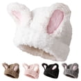 thumbnail image 3 of YAOBAMM Women Thick Cap Women Winter Hat Cartoon Rabbit Ear Decor Soft Plush Thick Warm Cold Resistant Elastic Slip Color Matching Ear Protection, 3 of 7