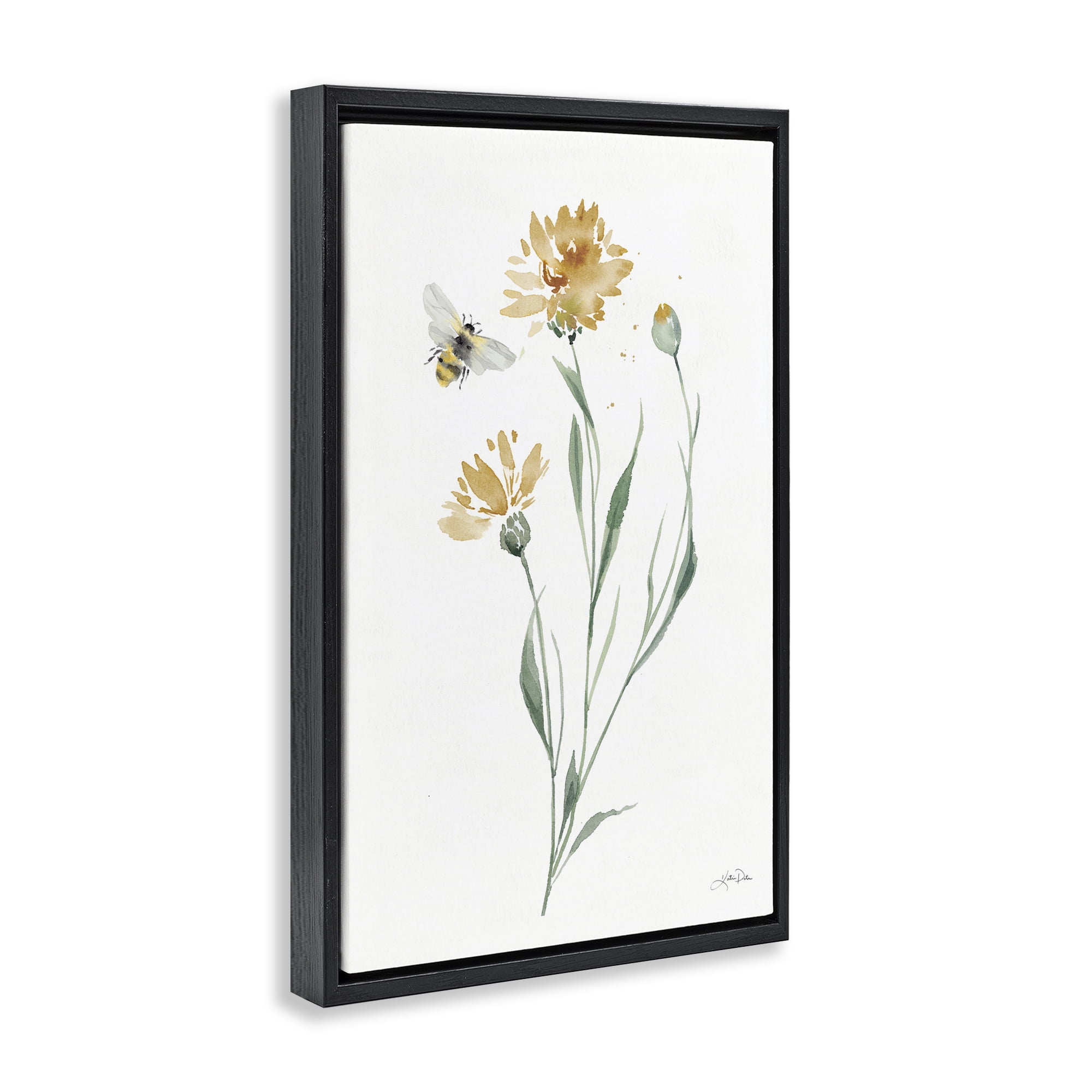 Stupell Industries Wild Honeybloom Flowers Botanical & Floral Painting Black Floater Framed Art Print Wall Art, 17 x 25