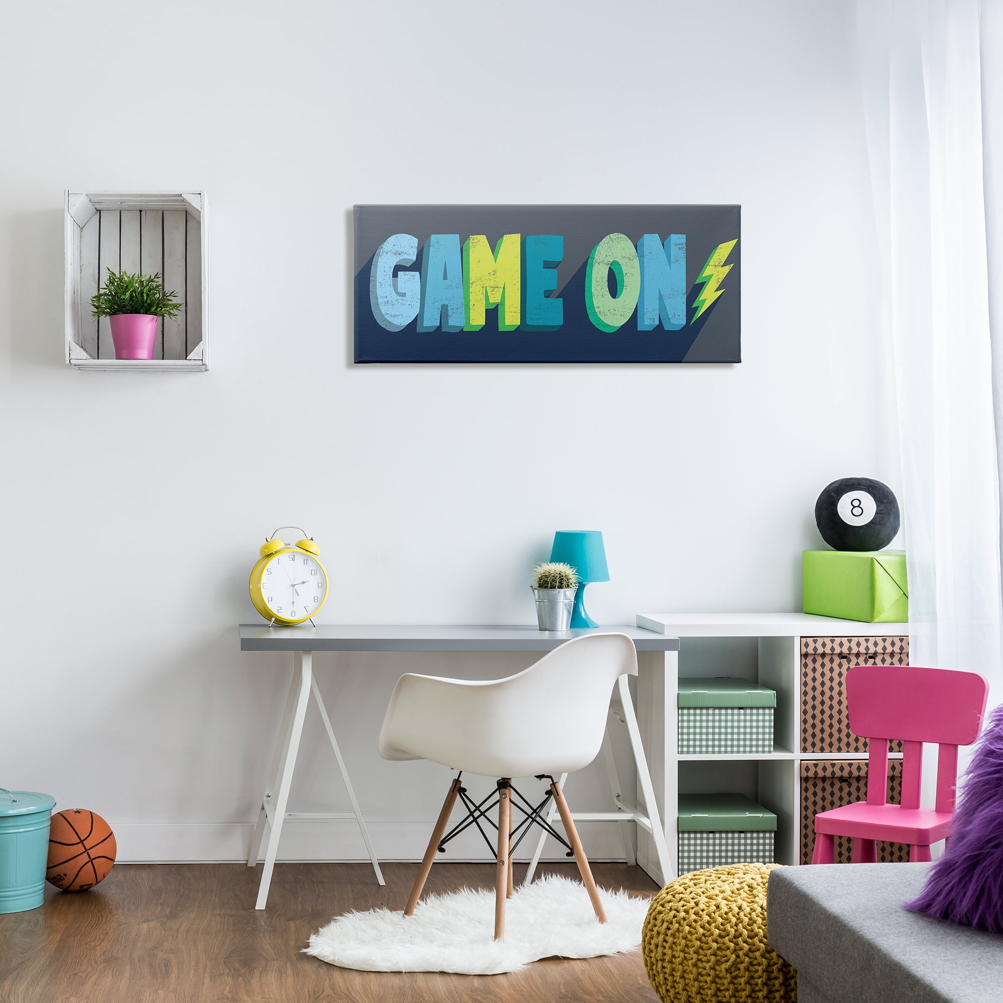 Stupell Industries Game On Phrase Green Yellow Lightening Bolt Typography Beauty & Fashion Painting Gallery Wrapped Canvas Print Wall Art, 17 x 40