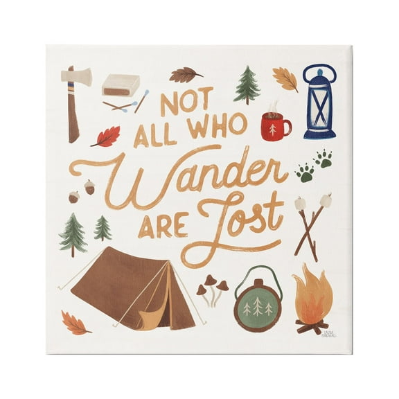 Stupell Industries Wander Camping Phrase Typography Painting Gallery Wrapped Canvas Print Wall Art, 17 x 17
