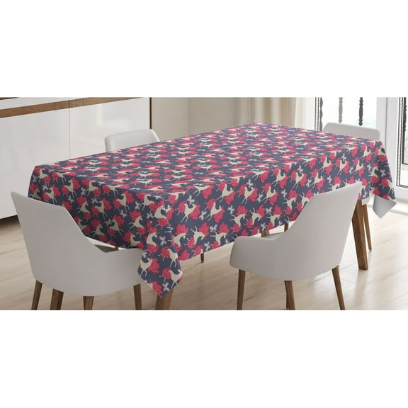 Unicorn Tablecloth, Fantasy Theme of with Big Mane Tail and Horns, Rectangle Satin Table Cover Accent for Dining Room and Kitchen, 52" X 70", Multicolor, by Ambesonne