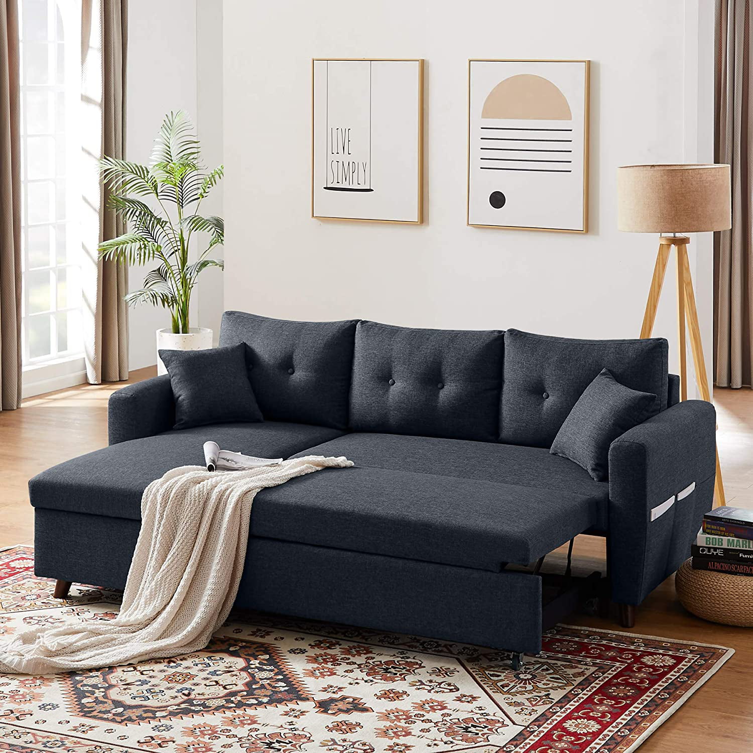 Tribesigns L Shape Sectional Corner, Sectional Sofa Set With Pull Out Sleeper Area