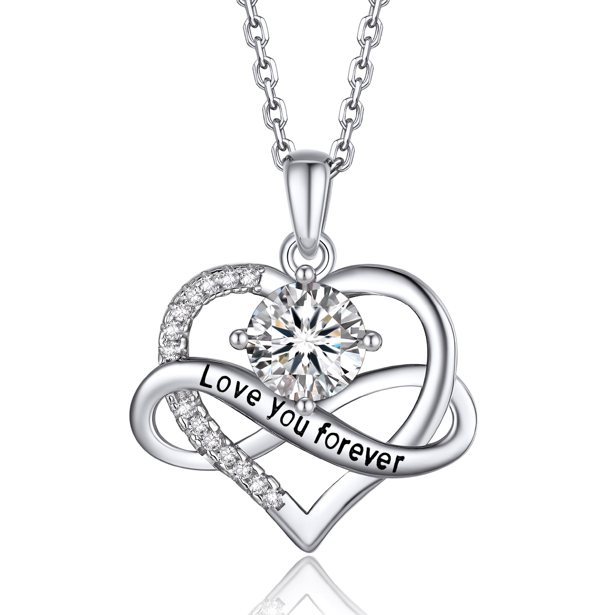MomentWish Infinity Heart Pendant Necklace for Women 1 Carat Simulated Diamond Necklace Valentines Anniversary Graduation Gifts for Her