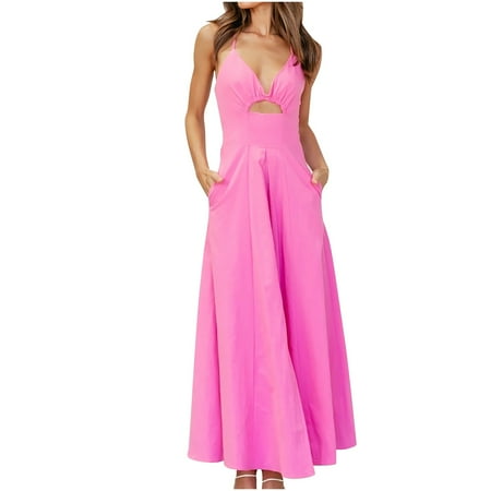 

Gyedtr Short Sleeve Dress Women s Fashionable Solid Color Suspender V-Neck Bra Suspender Slit Dress