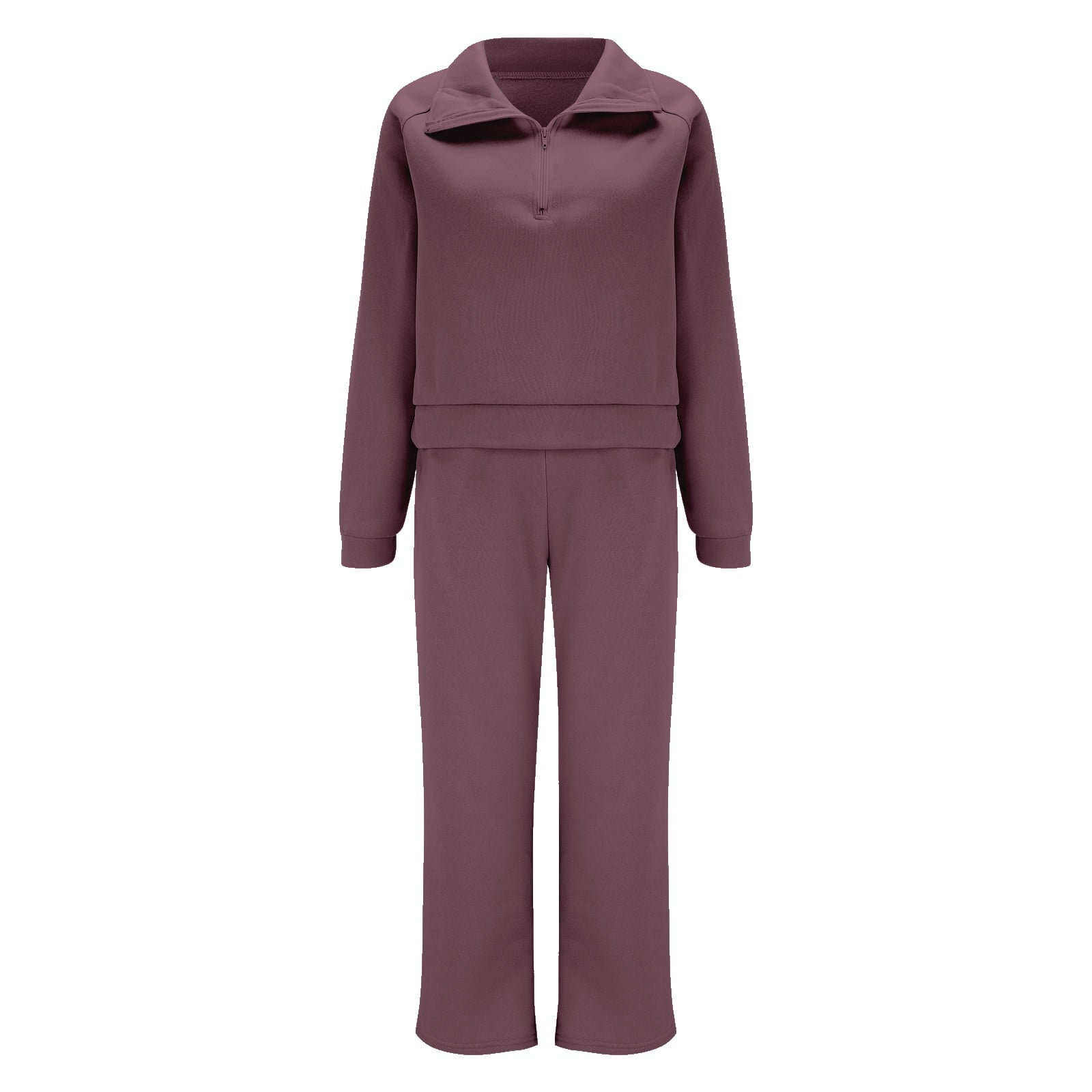 CILENON Casual Outfits for Women Women Two Piece Outfits Sweatsuit Set Quarter Zip Sweatshirt Wide Leg Sweatpant Fall Set Tracksuit Plus Size Sets Travel Outfit (Wine Red,XXL)