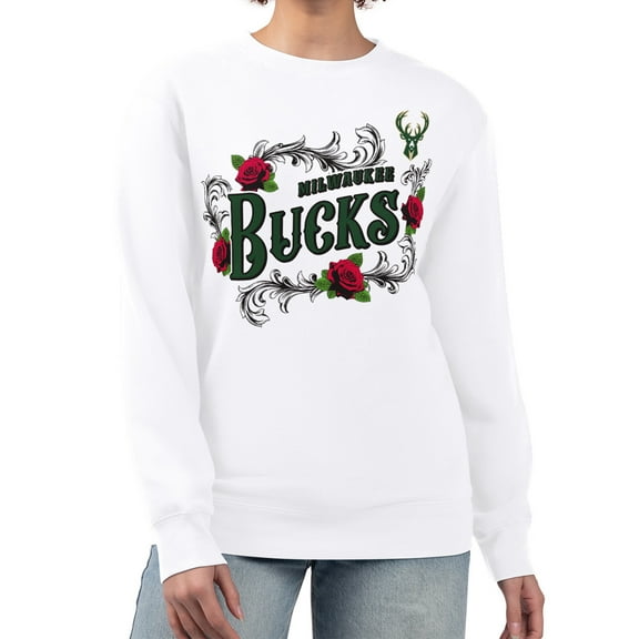 Women's G-III 4Her by Carl Banks White Milwaukee Bucks Roses Fleece Tri-Blend Sweatshirt