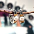 thumbnail image 4 of LeCalla 925 Sterling Silver Jewelry Caviar Bead Two-Tone Pearl Omega Back Earrings for Women and Teen 25MM, 4 of 8