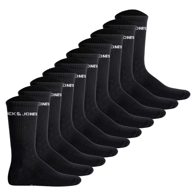 Jack & Jones Hombre Calcetines de Tenis Pack de 10 - JACBASIC LOGO TENNIS SOCK, Talla única Negro 40-46