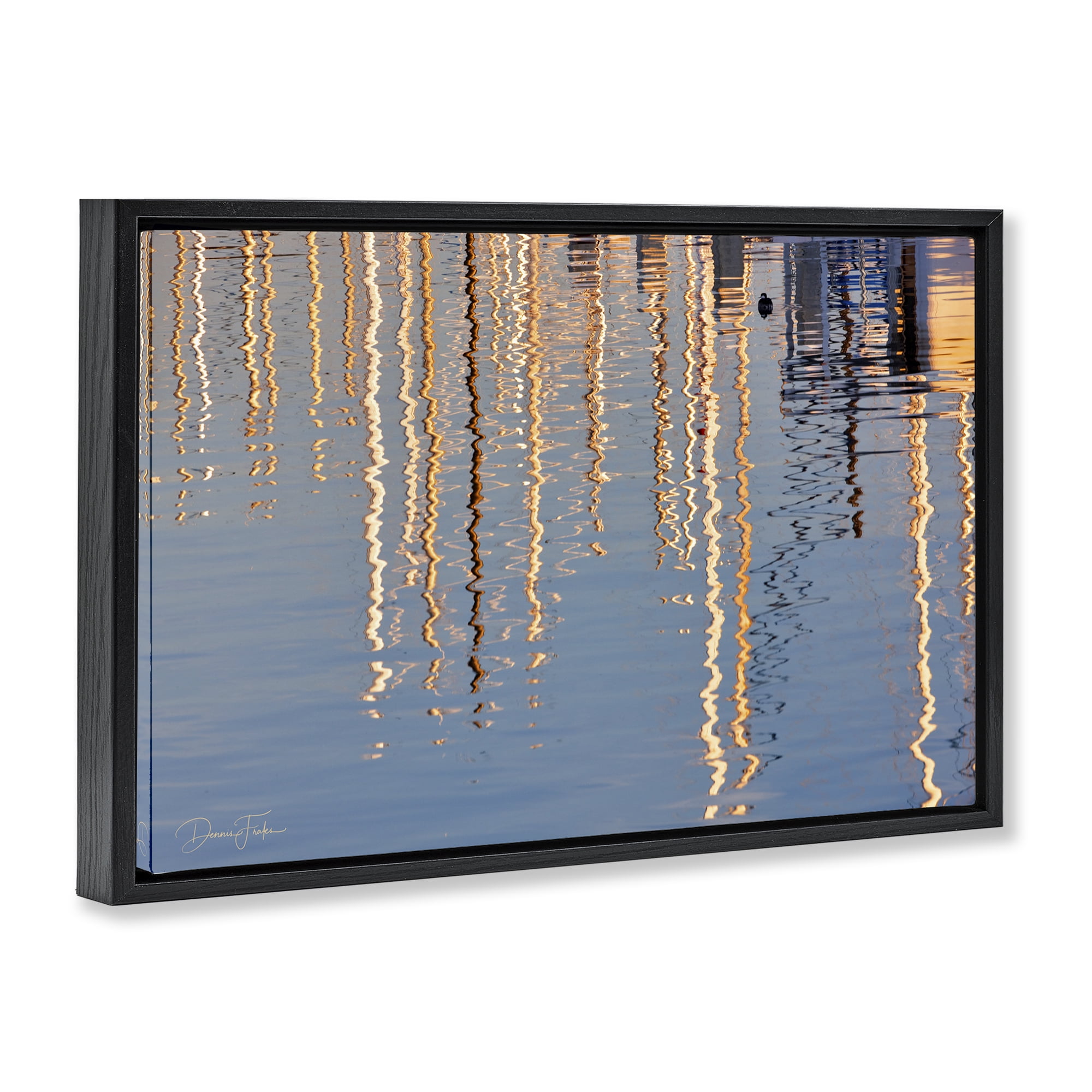 Stupell Industries Beach Post Reflections Coastal Photography Black Floater Framed Canvas Art Print Wall Art, 25 x 17
