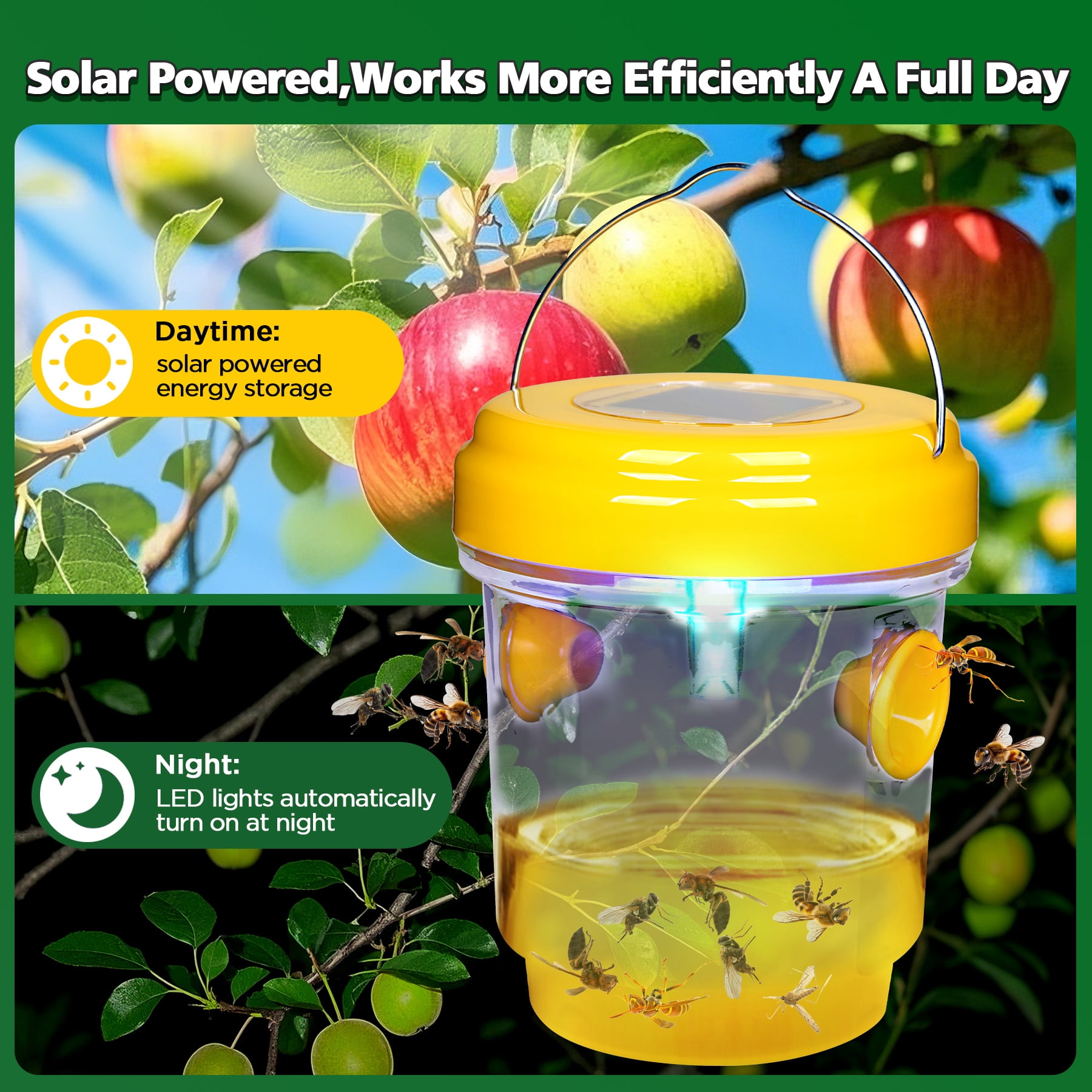X-PEST Wasp Trap Outdoor Hanging, 4 Pack Solar Power Bee Trap for Yard, Garden, Home