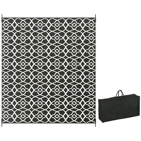 Canddidliike Carpet RV Camping Rugs with Carry Bag, 8' x 10' Reversible Outdoor Rug, Black & White