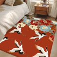 thumbnail image 4 of Japanese Style Area Rugs 4'x6', Washable Small Throw Rugs for Office Bathroom, Red Farmhouse Botanical Peony Birds Indoor Outdoor Rug Non-Slip Low Pile Carpet Runner Reversible Floor Mats, 4 of 8