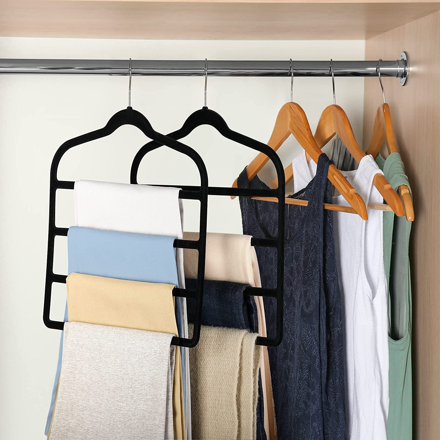 1pc 4-fold Velvet Pants Hanger, Velvet Clothes Hanger, Non-slip Space  Saving Pants Hanger