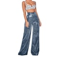 thumbnail image 4 of Pantalones anchos con cintura alta y estilo para todas las estaciones: azul S con purpurina brillante, 4 of 7