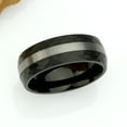 thumbnail image 2 of Men's Women's Tungsten Wedding Band Engagement Ring 8mm Black IP Plated Chiseled Sides & Brushed Stripe Center, 2 of 4