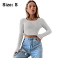 thumbnail image 2 of Camisetas de manga larga con cuello cuadrado para mujer, camisetas cortas ajustadas y sexys de punto, varios tamaños, 2 of 7