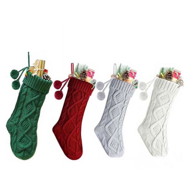 Medias navideñas grandes de doble cara, tejidas con cables, color burdeos, rojo y crema, para vacaciones familiares, Navidad