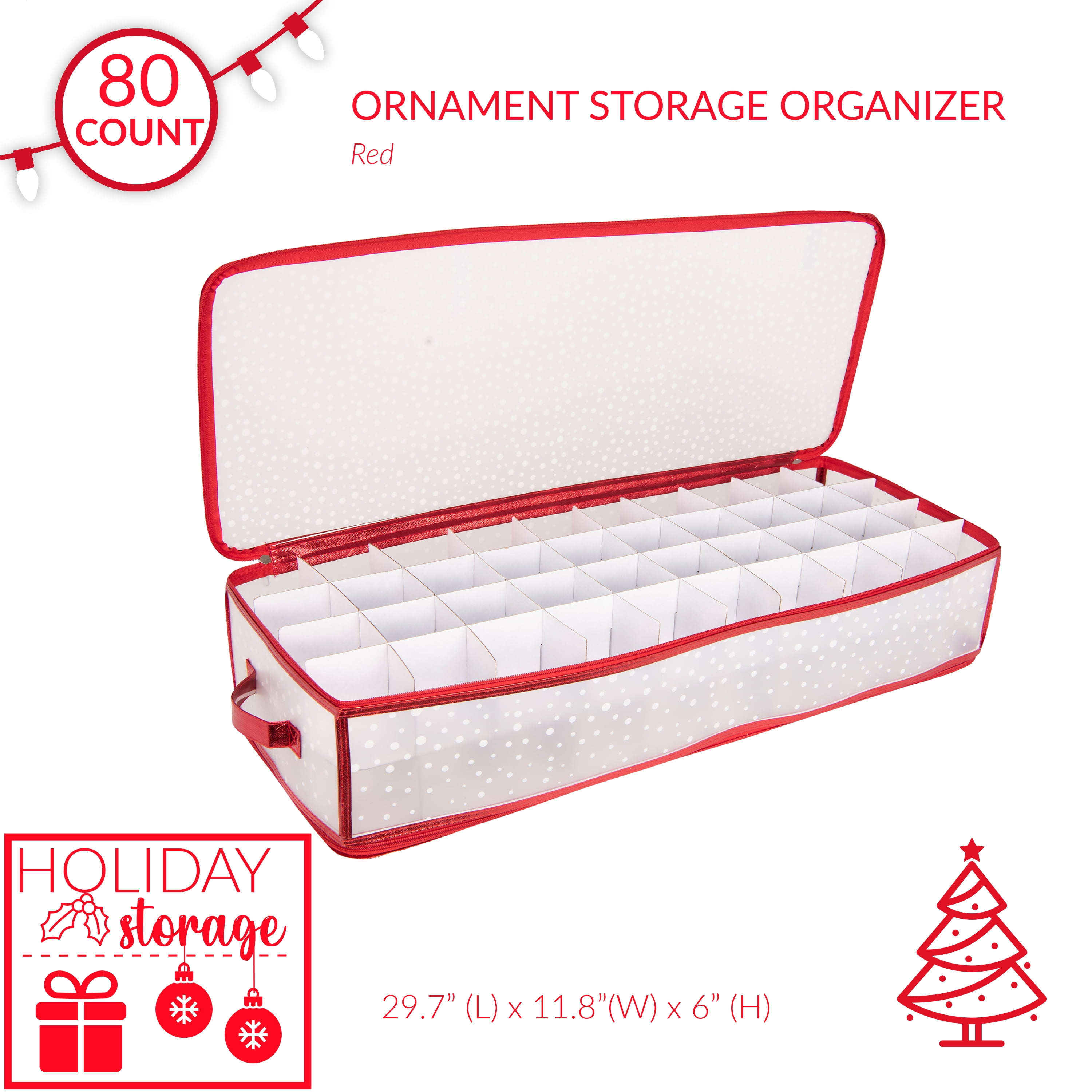 Simplify Plastic 80 Count Ornament Storage Organizer Bag, Red