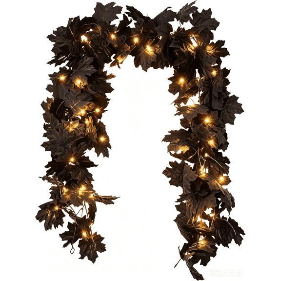 Fall Decor Black Garland with LED Lights, Light Up Black Fall Maple Leaves Vine Light Fall Wall Hanging Maple Leaves for Indoor Outdoor Home YYUZH