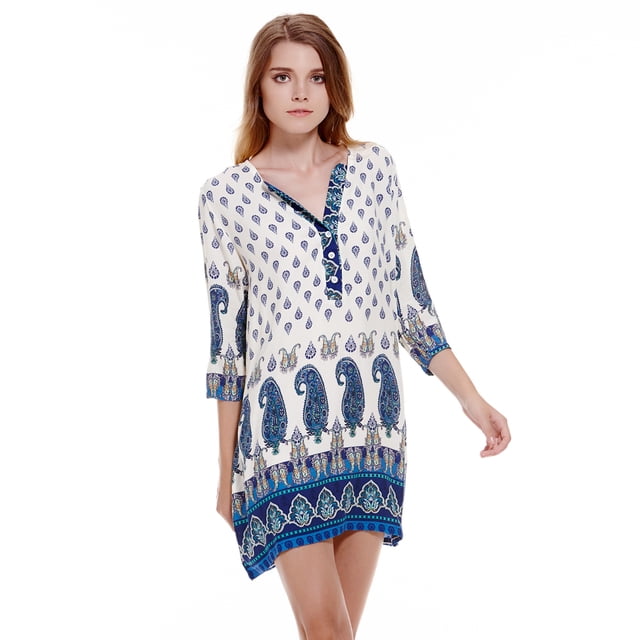 Vestido Bohemio De Verano Para Mujer Vestido De Estilo Vintage Con Estampado Floral M110973.01 Tmvgtek Mujer