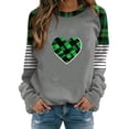 thumbnail image 2 of LEKWK Womens Graphic T Shirts Pixelated Checkered Heart Round Neck Long Sleeve St Patricks Day Shirt Green Plaid Patchwork Color Block Festival Top, 2 of 5