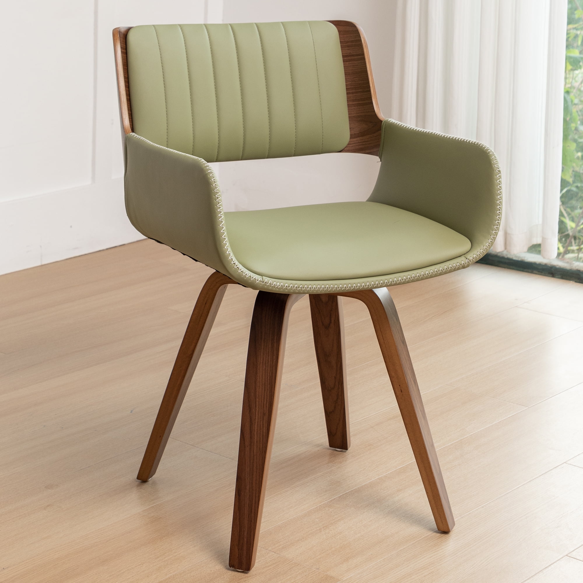 FOWEOAIU Modern Dining Chairs,Leather Upholstered Walnut Wood With rotation Kitchen Dining Chairs , Green (Set of 2)