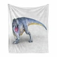 thumbnail image 1 of Dinosaur Soft Flannel Fleece Throw Blanket, Monstrous Aggressive Creature Detailed Vivid Hand Drawn Artwork, Cozy Plush for Indoor and Outdoor Use, 50" x 70", Blue Yellow Pink, by Ambesonne, 1 of 6