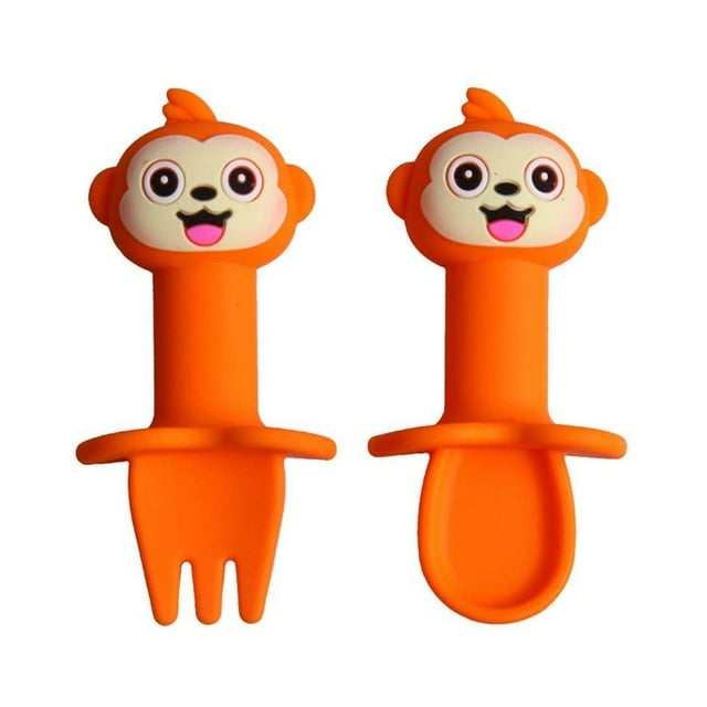 Baby Silicone Spoon and Fork Detachable Self Feeding Baby and Infant Utensils Spoon and Fork Food Supplement Training Utensil Set