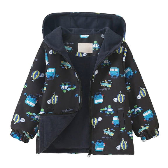 Mnyotv Baby Boys Fleece Jacket Cartoon Dinosaur Truck Hooded Outerwear Toddler Fall Winter Warm Clothes Size 2-3Years