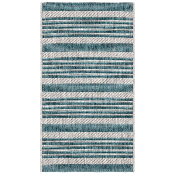 SAFAVIEH Courtyard Patrice Striped Indoor/Outdoor Area Rug, 2' x 3'7", Grey/Blue