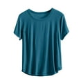 thumbnail image 5 of Blue Women's Short Sleeve T-shirt, Women'S Solid Color T Shirt Round Neck Short Sleeved Top Large Size Loose Elastic Pure Cotton Base Shirt,Women's Short sleeve T-shirt 7XL, 5 of 5