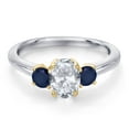 thumbnail image 3 of Gem Stone King 10K Two Tone Gold White Topaz and Blue Sapphire Engagement Ring for Women | 1.44 Cttw | Oval 7X5MM | Gemstone November Birthstone | Size 8, 3 of 6