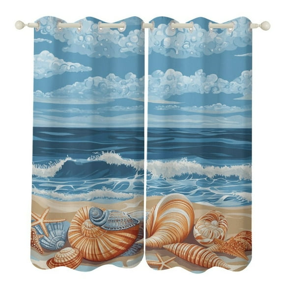 Beach Starfish Shells (90) 2 Panels 3D Printing Pattern Curtain for Bedroom Living Room Kitchen Window Decoration Home
