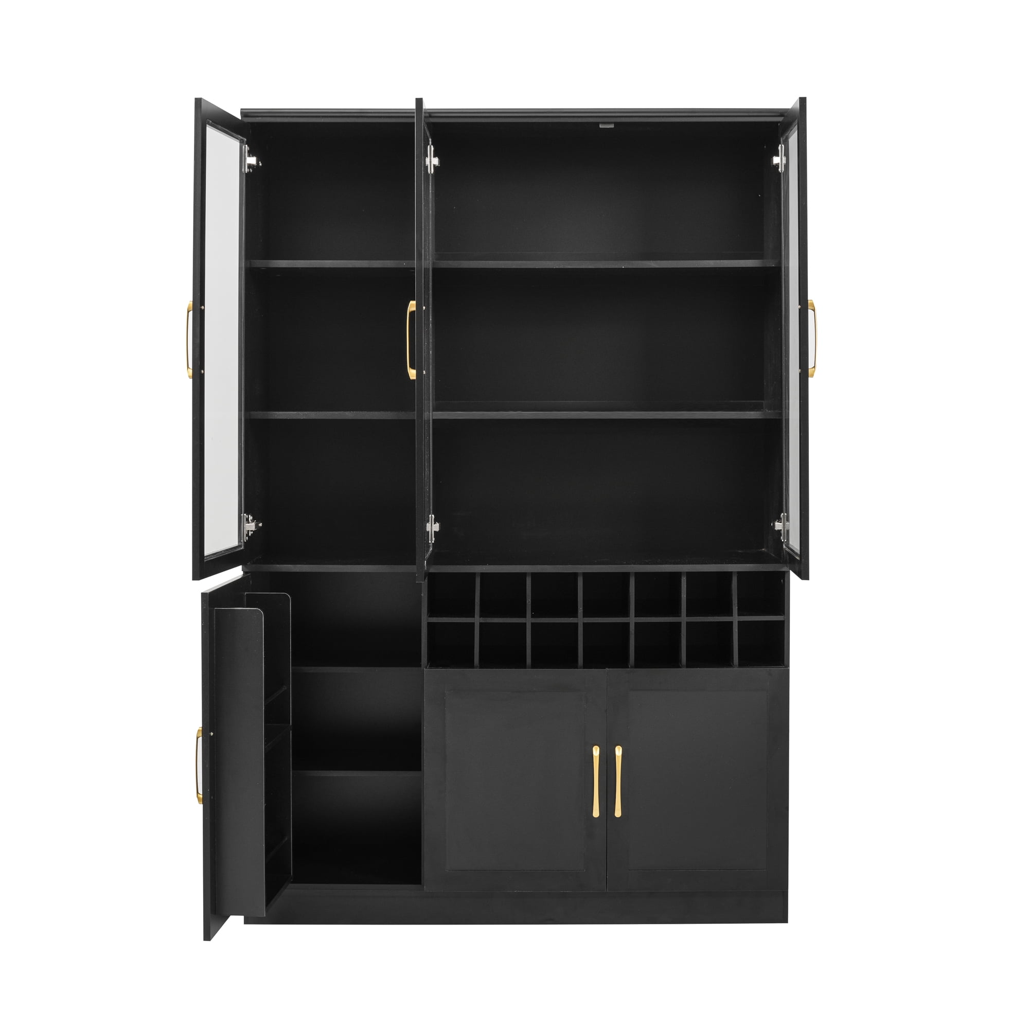 Euroco 70" Tall Wine Bar Cabinet with Glass Doors,Modern Coffee Liquor Cabinet with Removable 14-Bottle Wine Rack & Built-in Door Shelves,Large Pantry Cabinet for for Kitchen Dining Room,Black