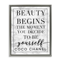 Stupell Industries Beauty Begins Once You Decide To Be Yourself White Marble Typography Luster Gray Framed Floating Canvas Wall Art, 24x30, by Daphne Polselli