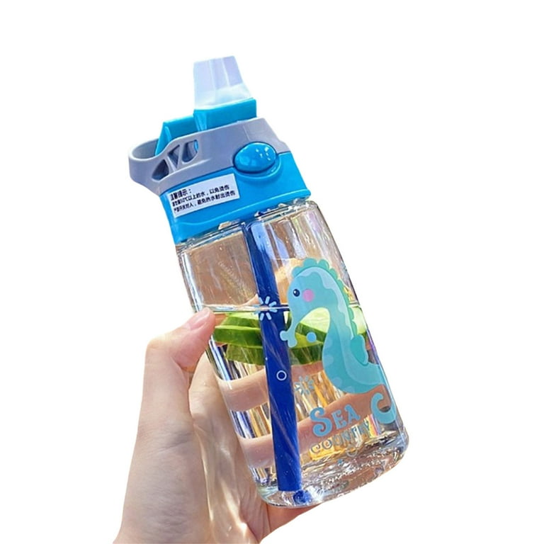 Kids Children Straw Water Bottle Plastic Drinking Cup Leak Proof Portable  Sports Student School Suction Cup 16.2oz 480ml BPA Free