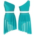 thumbnail image 2 of iiniim Kids Girls Lyrical Jazz Latin Dance Outfits Performance Crop Top with Irregular Hem Skirts A Blue Green 6, 2 of 7