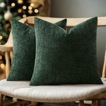 0829 Pack of 2 Dark Green Pillow Covers 16x16 Inch Christmas Soft Chenille Couch Throw Pillows Solid Color Cushion Covers Home Decoration for Spring Sofa Living Room