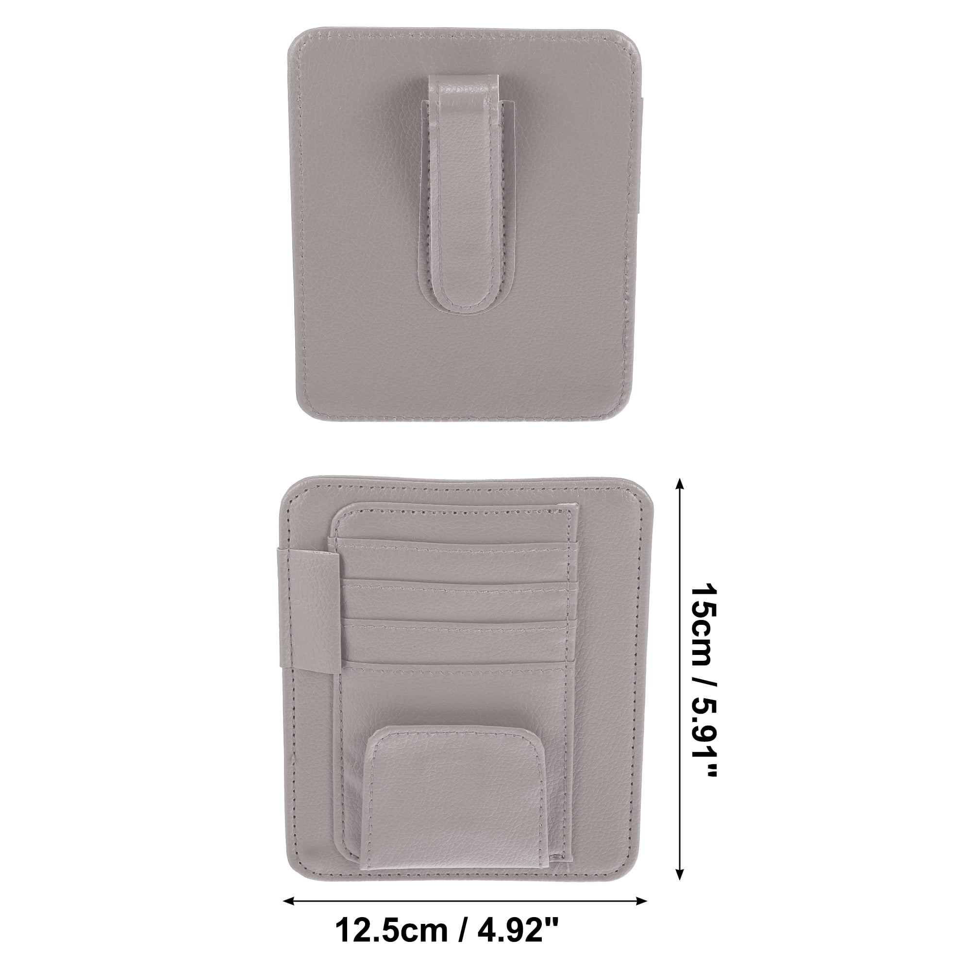 Unique Bargains PU Leather Car Sun Visor Organizer Glasses Holder and Card Holder Gray