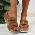 thumbnail image 2 of LOVZFMLL Women's Wedge Sandals for Dressy Summer Cork Platform Sandals Slip on Double Buckle Straps Casual Vocation Shoes Brown 5.5, 2 of 7