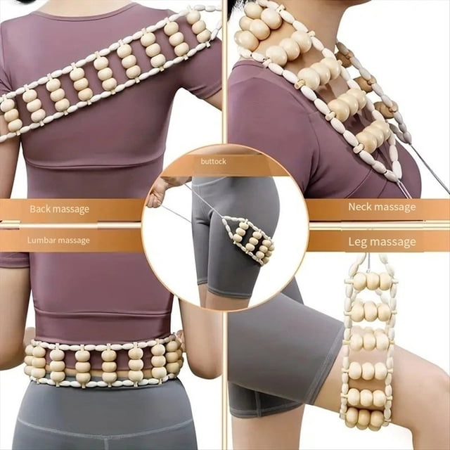 Masajeador de Espalda con Cuerda: Herramienta Masajeadora de 47,2 Pulgadas para Espalda, Cuello, Piernas, Cintura, Rodillo de Masaje de Madera