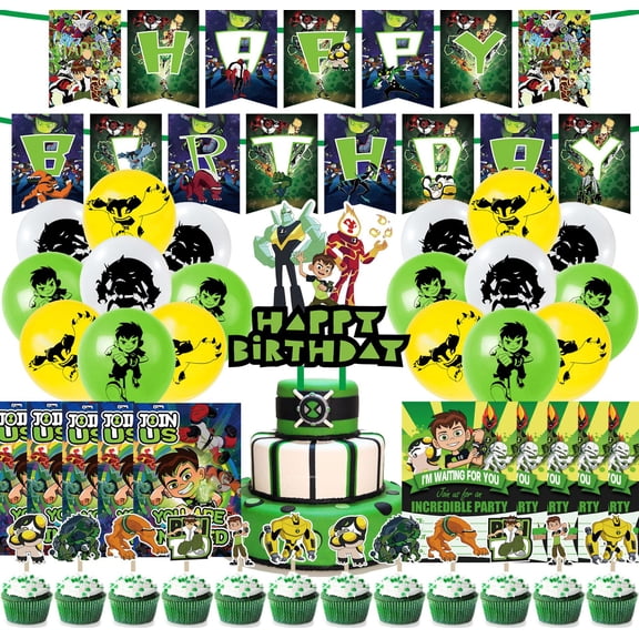 ben 10 Birthday Decorations Set, Party Supplies for Boys and Girls Include Happy Birthday Banner, Balloons, Cake Toppers