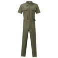 thumbnail image 5 of LISTHA Mens Casual Overalls,Short Sleeve Zip Up Coverall Basic Work Wear Casual Slim Fit Jumpsuit Construction Pants Army Green L, 5 of 5