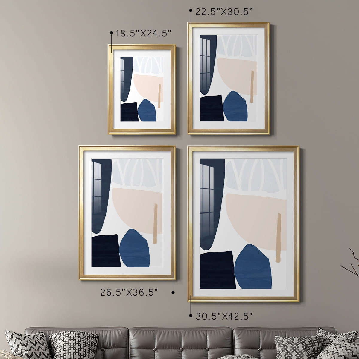 Wexford Home Denim and Sand I Premium Framed Print, 26.5" x 36.5" - Ready to Hang, Gold (Set of 2)