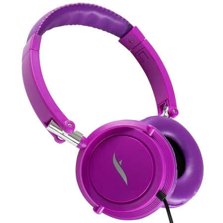 Frisby FHP-910 Portable Compact On-Ear Stereo Headphones w/ In-Line Microphone - Purple