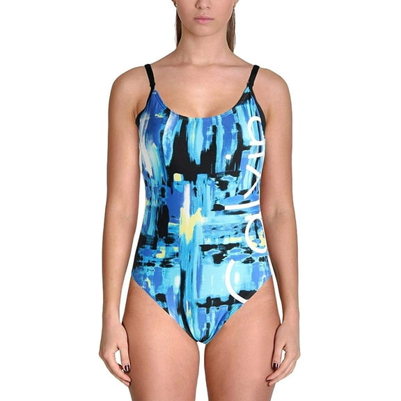 Calvin Klein Womens Printed Maillot One-Piece Swimsuit, Cyan, 6